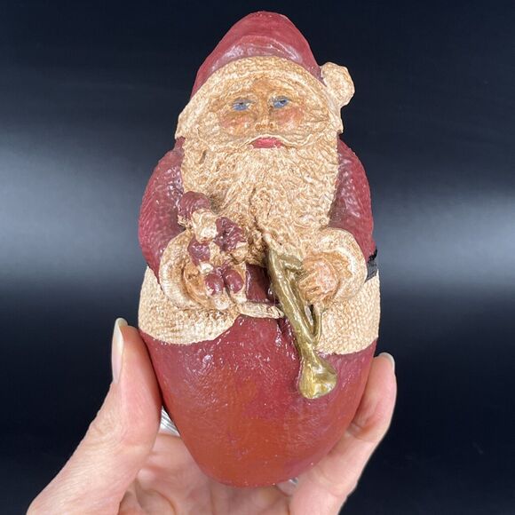 Vintage Folk Art Resin Santa Claus Old World with Trumpet Signed 1989 MF. S7619 - Picture 13 of 14